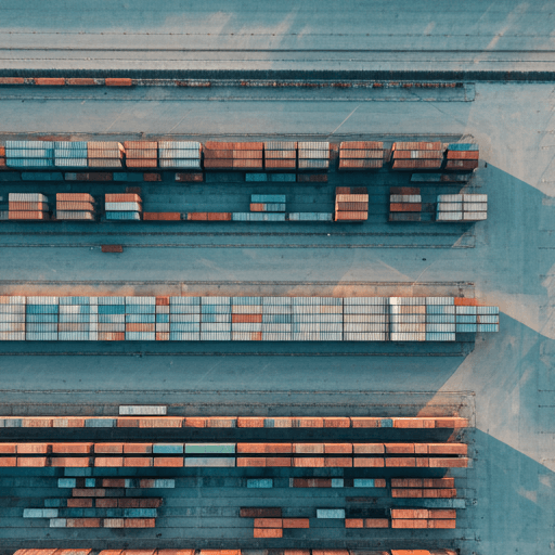 Aerial view of shipping containers at a port