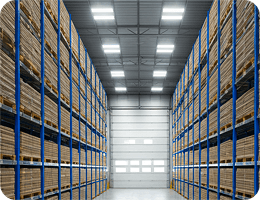 Warehouse with stacked cargo